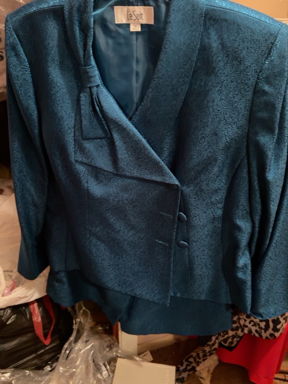 Le Suit Teal Brocade Women's Blazer